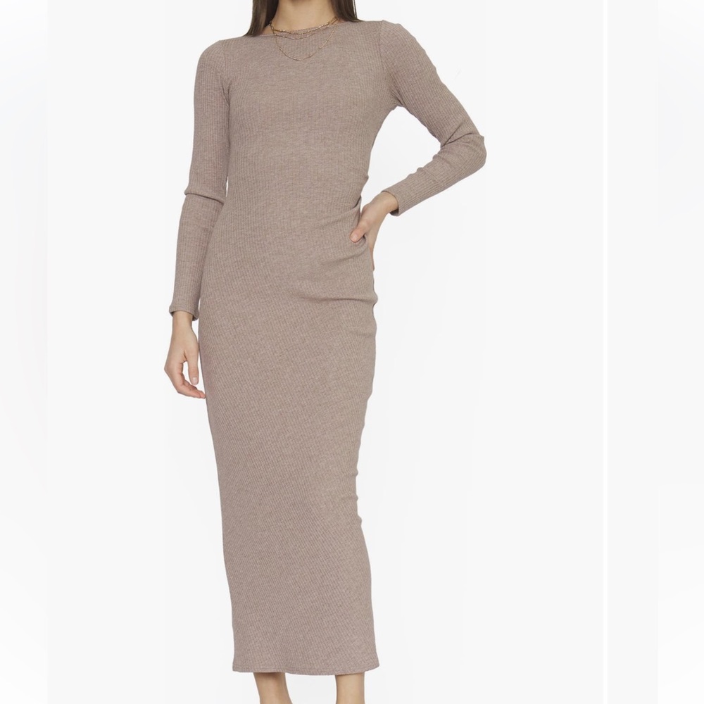 4SI3NNA TAUPE LONG SLEEVE OPEN BACK DRESS